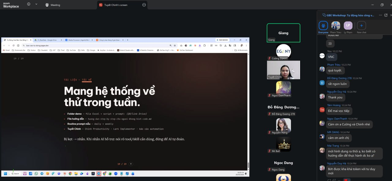 Workshop tự động hóa báo cáo — hình ảnh từ chương trình do Chinh thực hiện